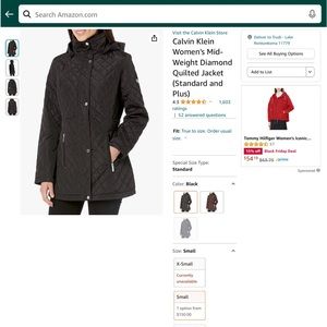 Calvin Klein Women’s Mid-Weight Diamond Quilted Jacket NWT, S, Black.